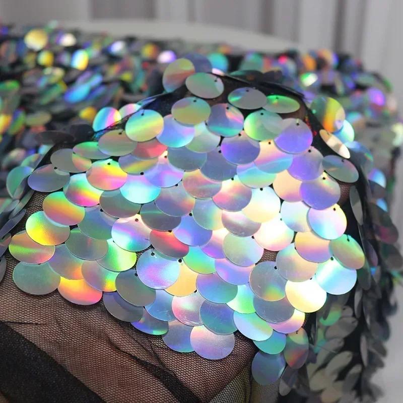 1,8 cm runder Paillettenstoff aus schwarzem Netzgarn, farbenfroh, für Hochzeiten, Geburtstage, Festivals, Partys, Bühnenhintergründe