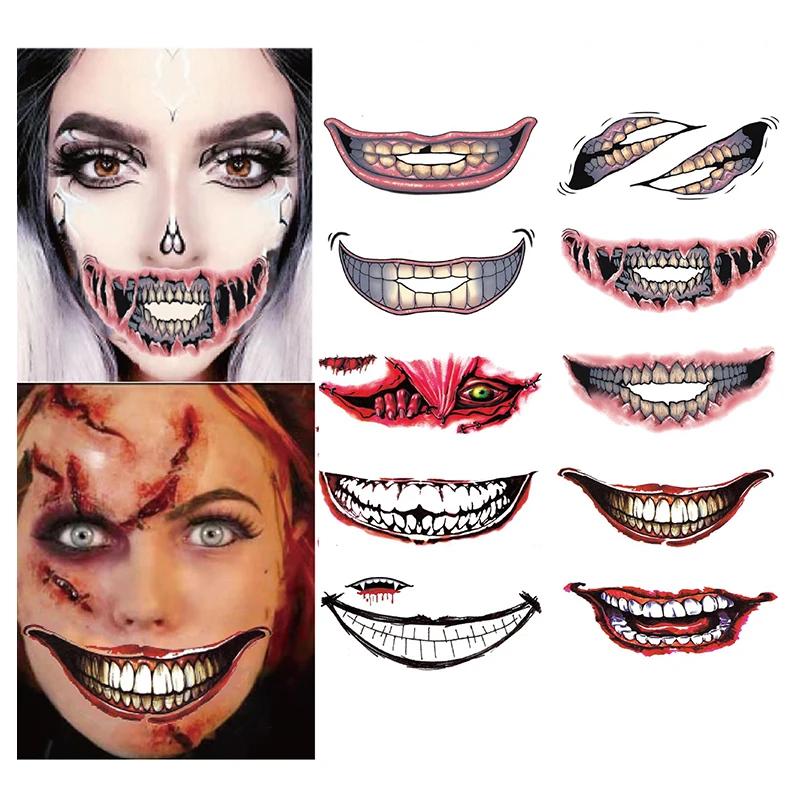 Halloween Makeup Streich Temporäres Tattoo, Neue Erwachsene Clown Horror Gruselig Stich Narbe Gefälschte Aufkleber Blätter Schorf Großer Mund
