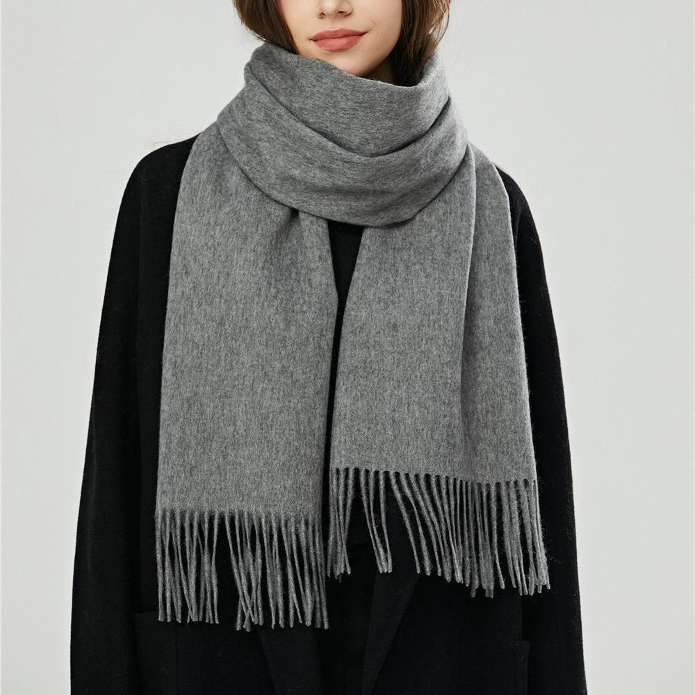 High-quality yak velvet scarf women's solid color fringed shawl dual-purpose winter warm monochrome pure versatile