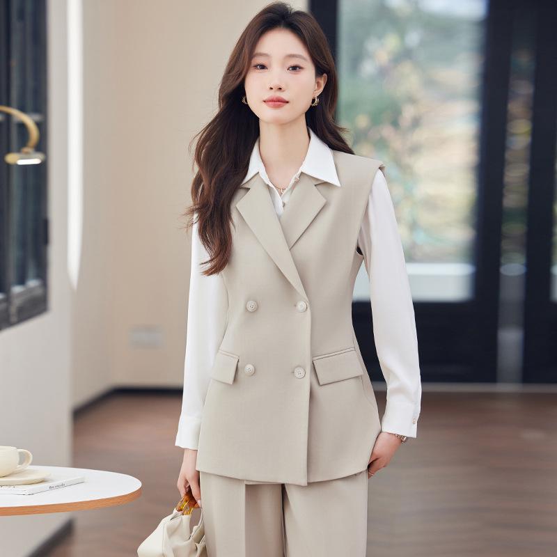 Women's Black Suit Vest Set for Spring/Autumn 2024: Professional Sleeveless Jacket for Formal and Hotel Workwear