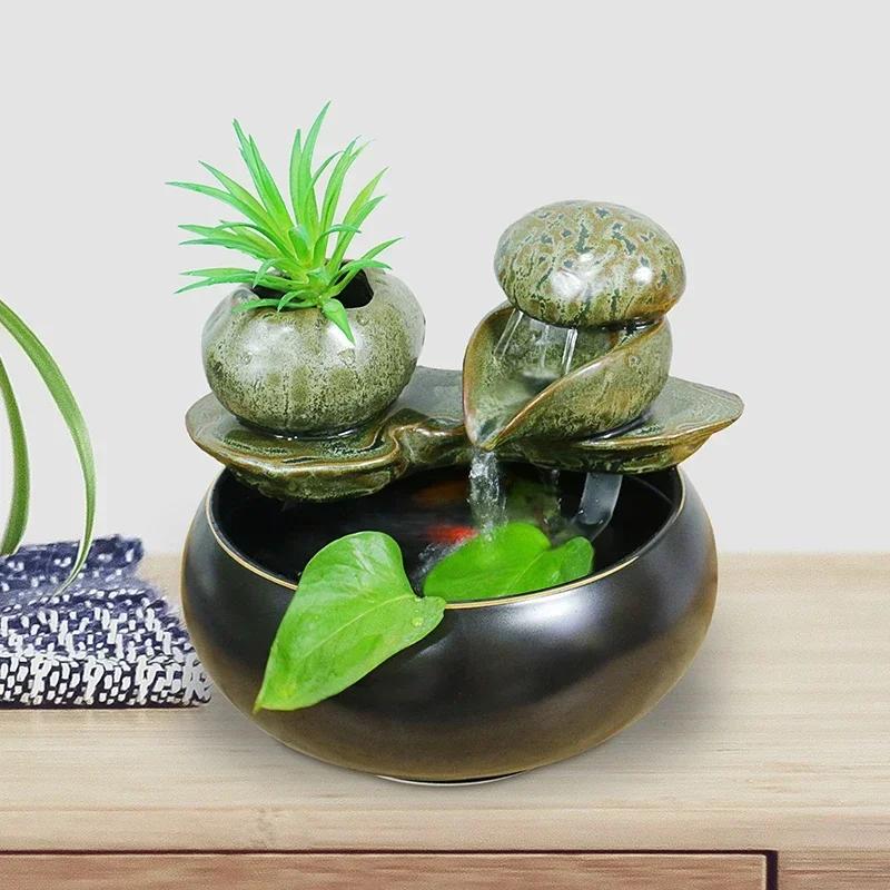 Fontanella da Interno Multifunzionale Mini Acquario Fioriera Fontana da Tavolo con Suono Rilassante per Ufficio e Arredamento Domestico