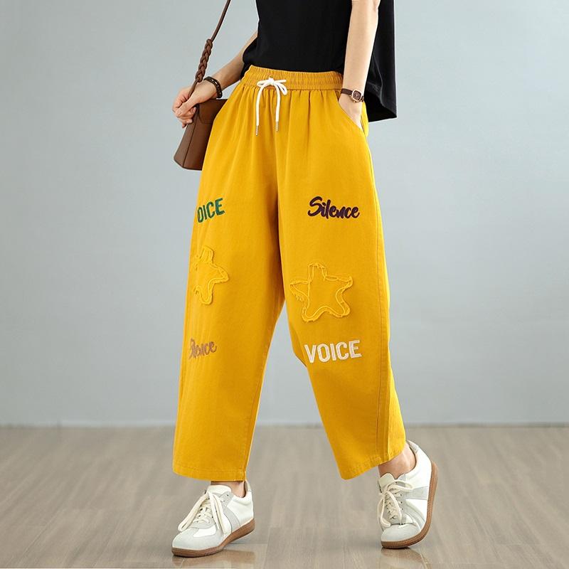 Plus Size Thin Vintage Embroidery High Waist Casual Loose Women Summer Jeans Denim Harem Pants