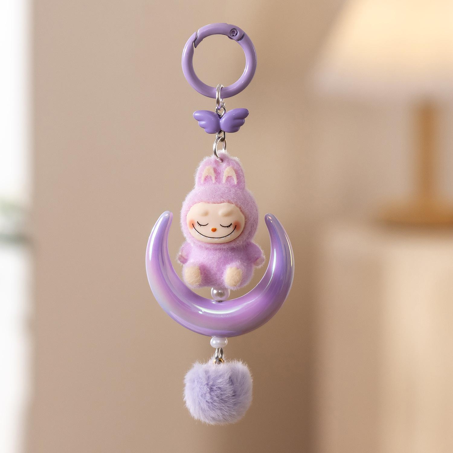 Брелок Ангел Кролик Луна, Мягкий Милый Плюшевый Кролик Кукла Подвеска Кольцо для Ключей Машины Украшение Школьной Сумки 1pc