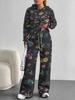 Europe, America Autumn and Winter 1116 Casual Retro Flower Long-sleeved Suit Women's Hooded Sweater Trousers Two-piece Set