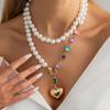 European and American French temperament court pearl necklace, removable love colored gemstones stacked with ins jewelry