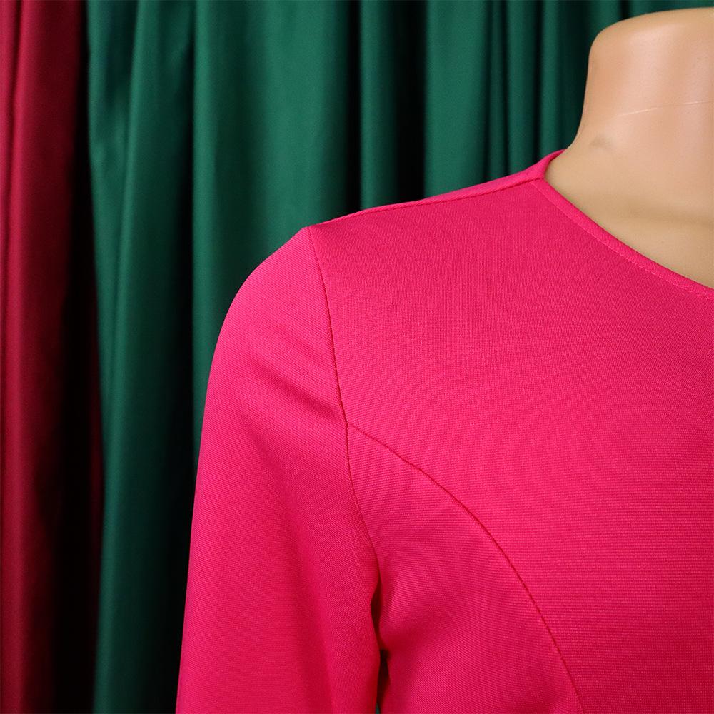 Large Size Women Fashion Patchwork Mid Sleeves Business Dress Ladies Elegant One Piece Skew Collar Sheath Dress