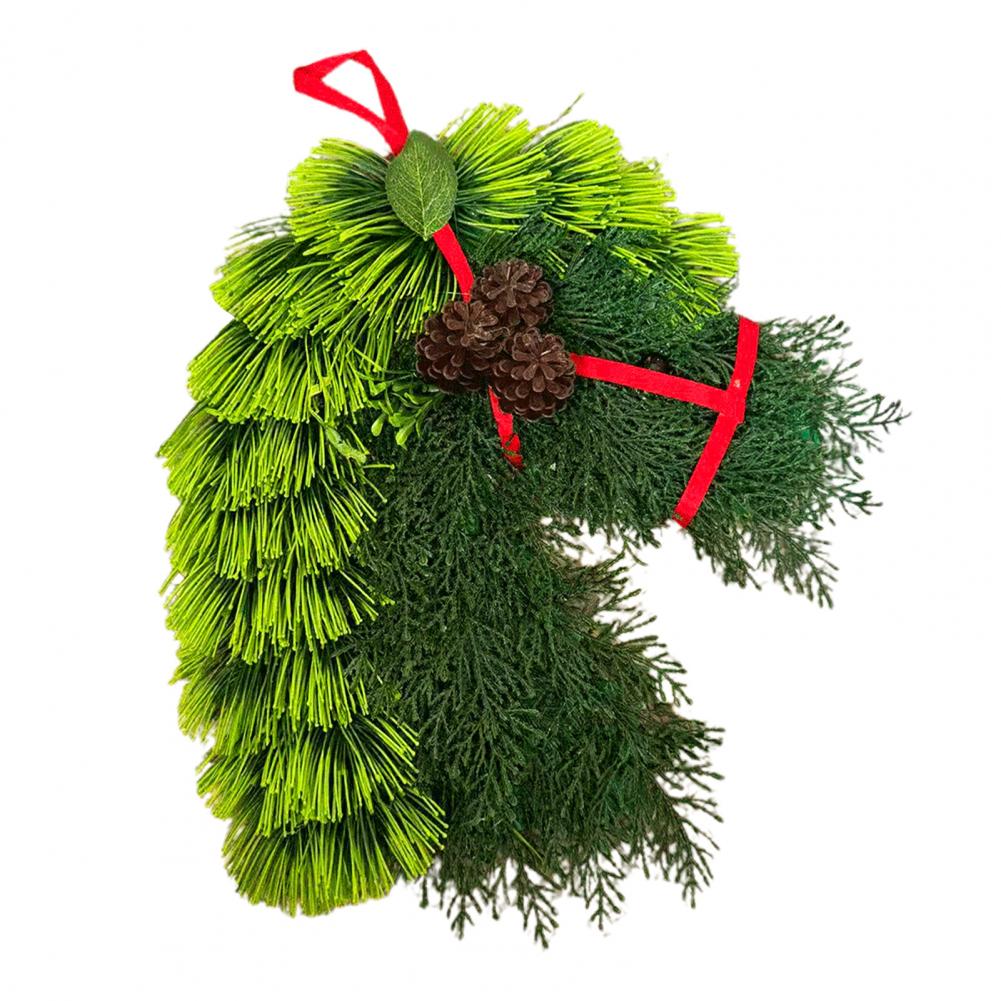 

Праздничное украшение в виде лошади, деревенский венок в виде лошадиной головы с лентой, ручной работы, из искусственных веток, конный декор для двери, рождественский фасад