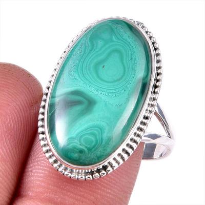 Natürlicher Malachit Edelstein 925 Sterling Silber Schmuck Ring Größe 10 O4g14