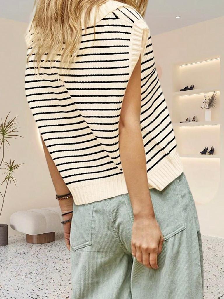 Women's V Neck Cap Sleeve Knit Sweater Vest Summer Sleeveless Pullover Top