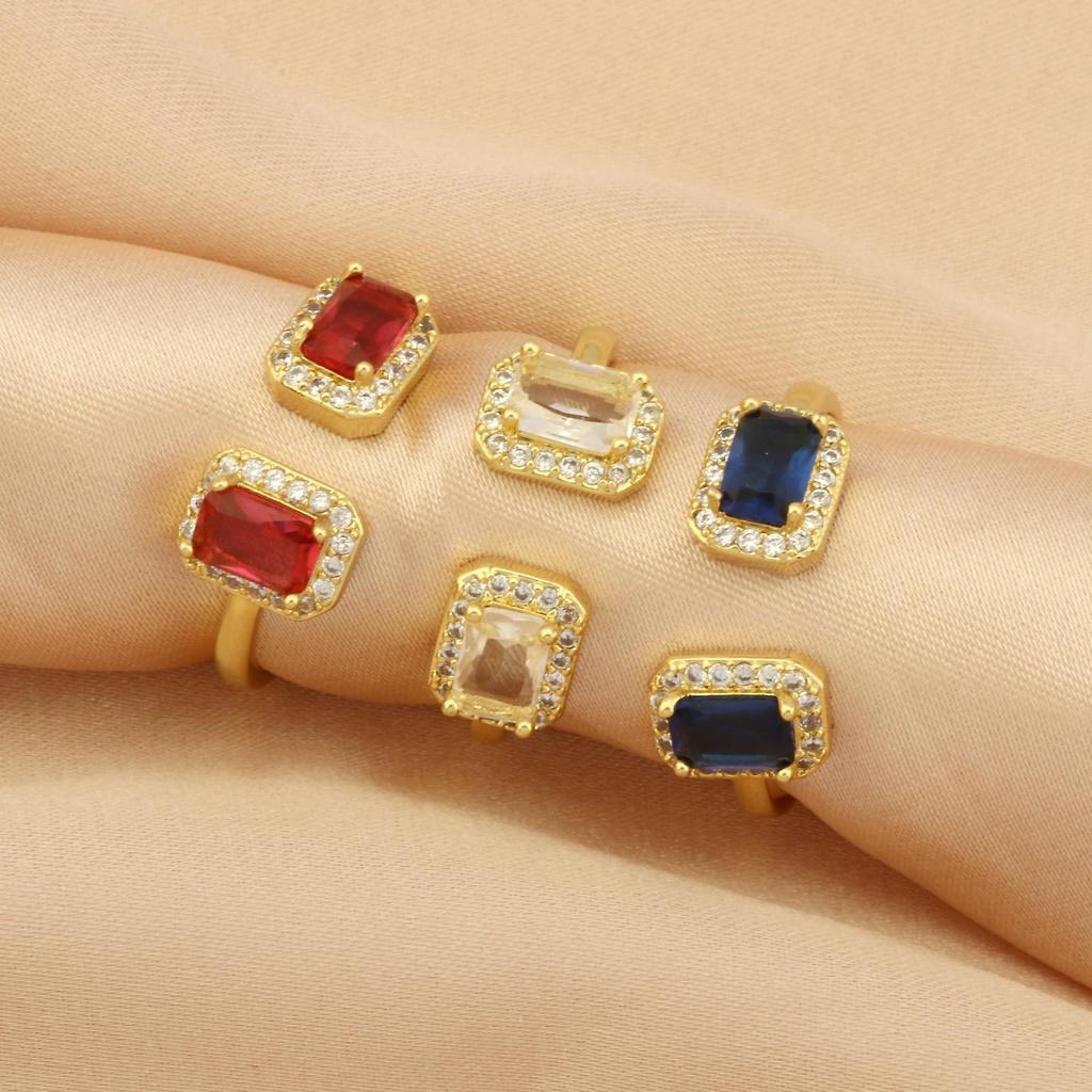 Geometric Colored Zircon Square Ring - Women's Niche Cold Fashion