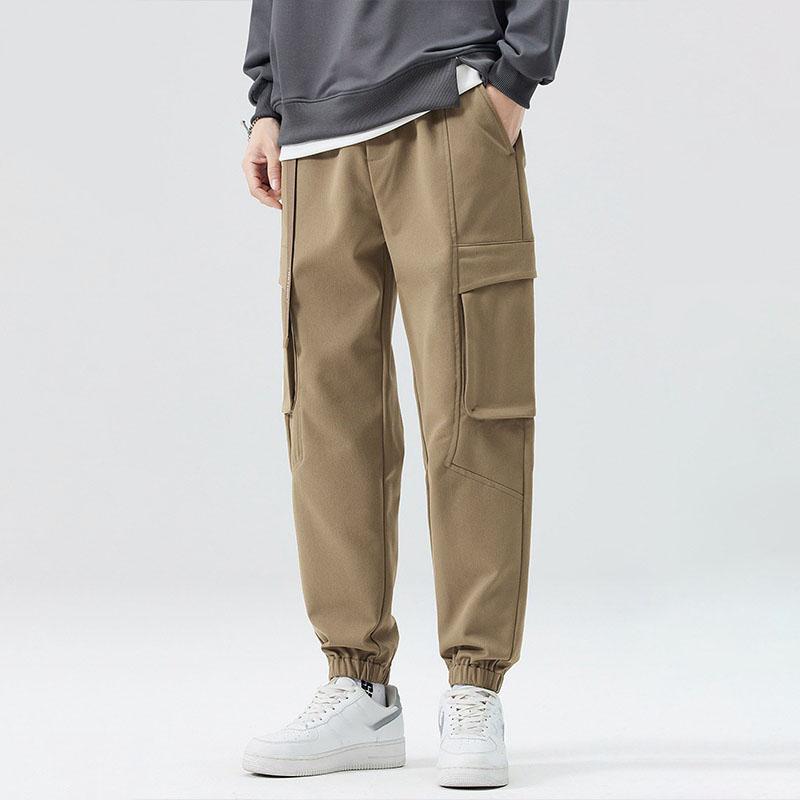 Spring Autumn Cargo Pants Men Multi-Pockets Heavy Polyester Workwear Slim Trousers for Men Casual Jogger Pants with Belts