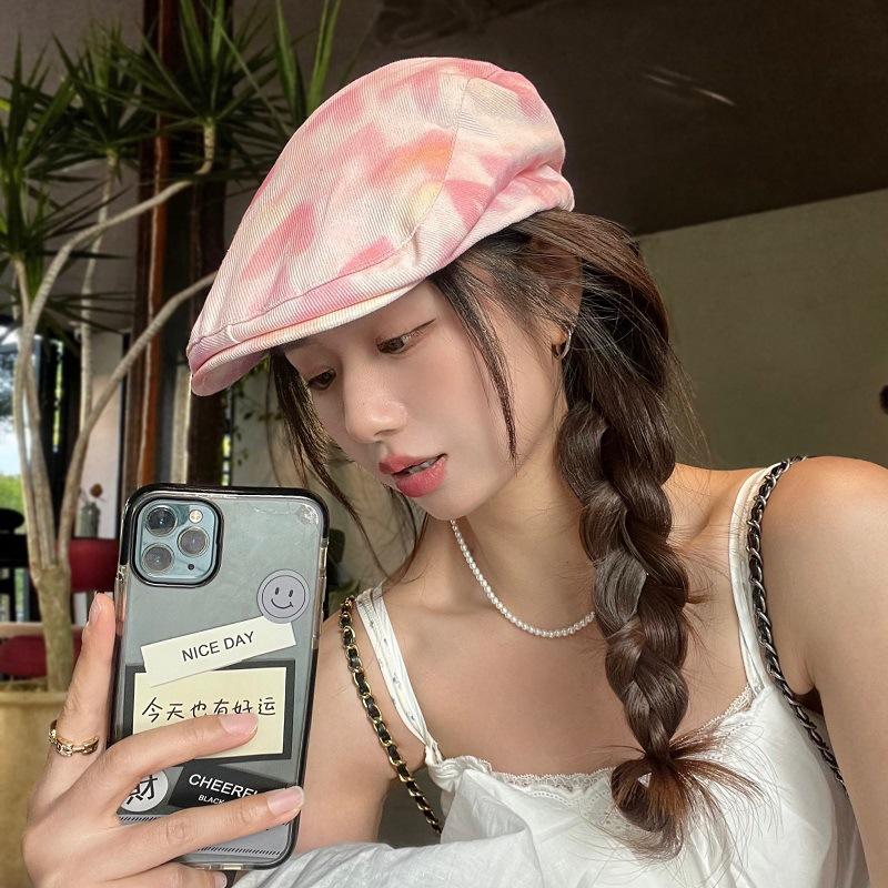 British retro pink heart-shaped denim forward cap for women, new summer inverted beret, early autumn duckbill cap