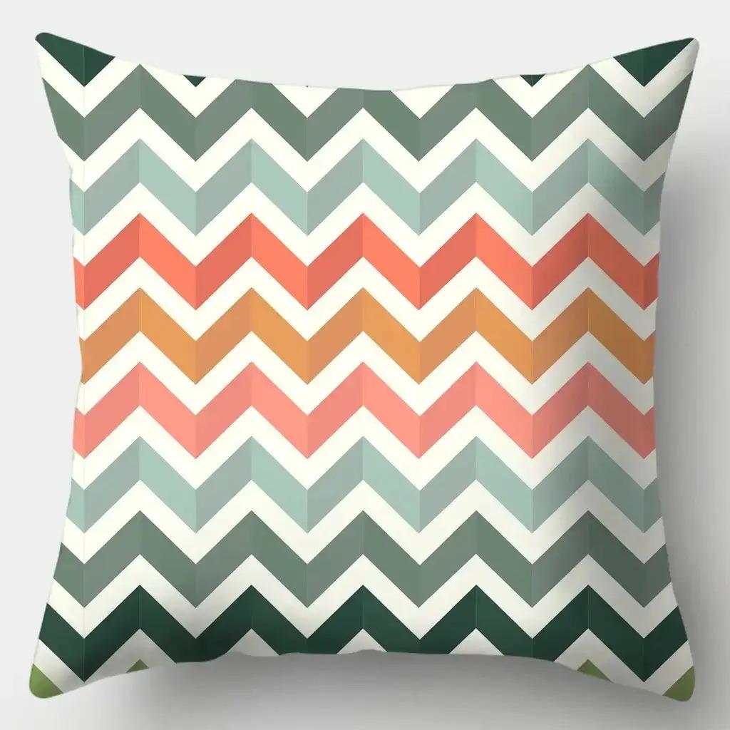 Scandinavian Green Pillow Covers, Stripe Chevron Geometric Art Throw Pillow Cases, Cozy Home Decor Cushion Covers Sofa Bed 4Pcs