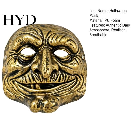 Masque Grimace Doré et Argenté Halloween Masque de Clown Vintage, Accessoire Effrayant Vision Confortable pour Fête, Costume de Mascarade Effrayant Maison Hantée
