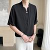 Fashionable V-Neck Spliced Shirts Men's Clothing Short Sleeve All-match Summer New Casual Solid Color Korean Daily Shirts