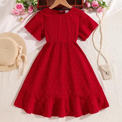 Mädchen Kleid 8-12 Sommer Kinderkleidung Rot Kurzarm Kleider für Kinderkleidung