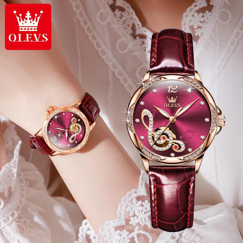 Olitis Women's Automatic Diamond Mechanical Watch with Musical Note Dial