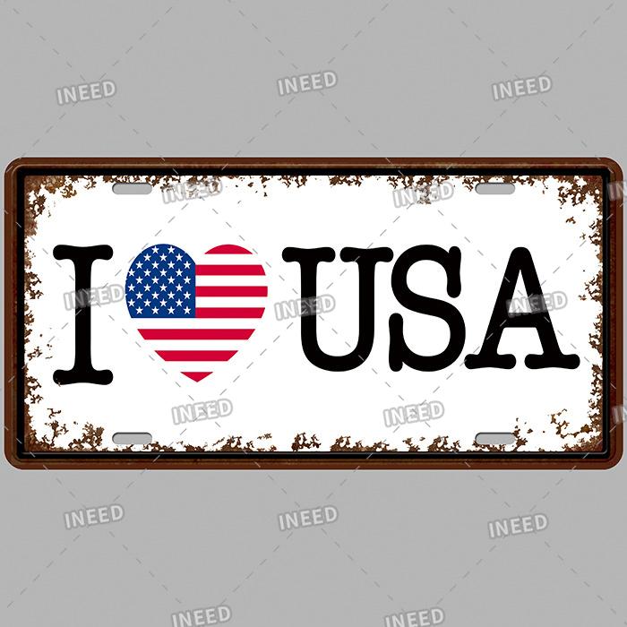INEED Vintage Wall Decor Car License France Newyork USA Flag Metal Plate Garage Car Number Metal Signs Motor Decorative Tin Sign