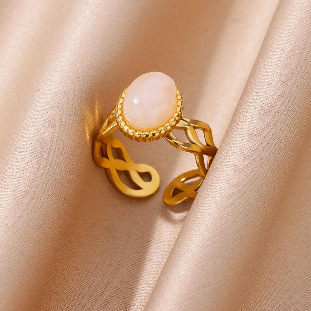 Oval Stone Open Rings For Women Men Gold Color Stainless Steel Sunflower Ring Wedding Engaement Jewelry Gift Bague