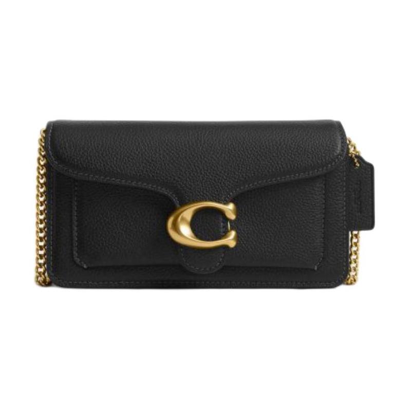 

COACH Tabby 19 solid color design cowhide shoulder bag small size women s black чорний
