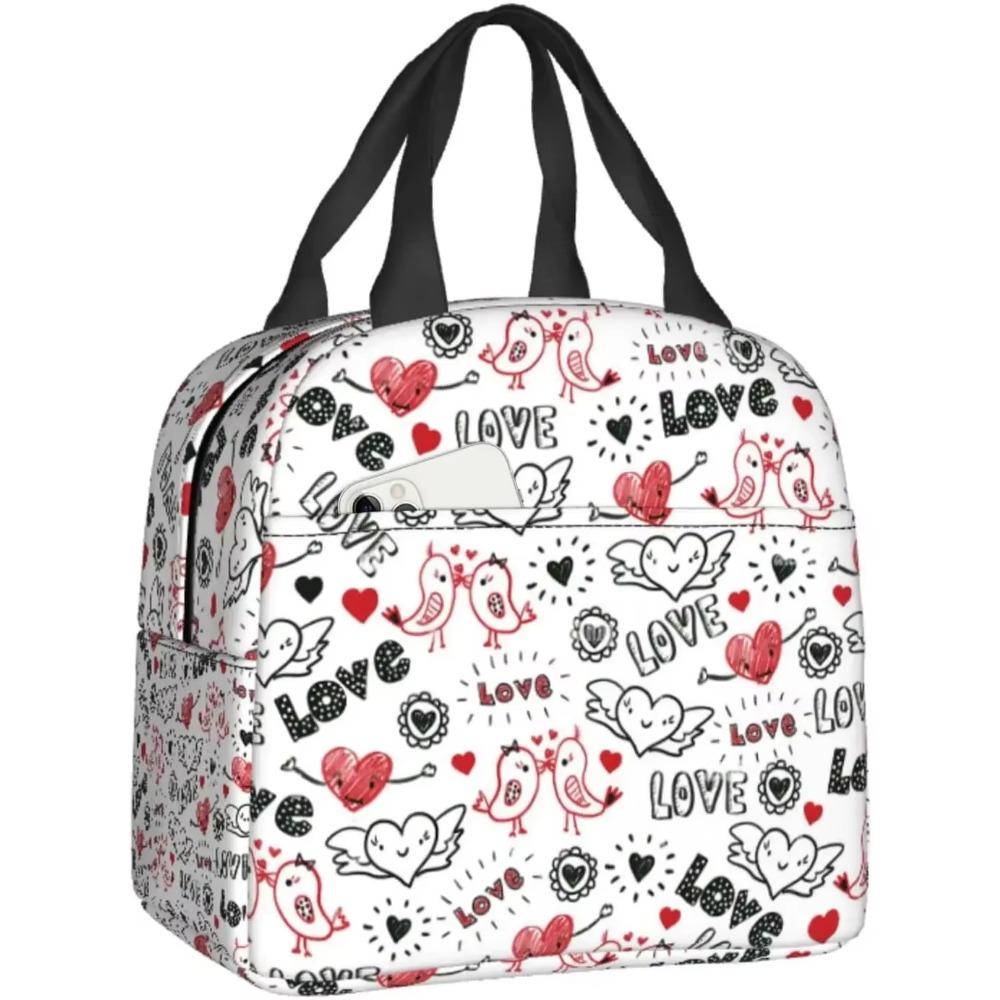 Insulated Lunch Bag For Kids Skulls And Hearts Reusable Cooler Tote Bag Mini Cooler For Kids Adult Office Work Picnic Beach