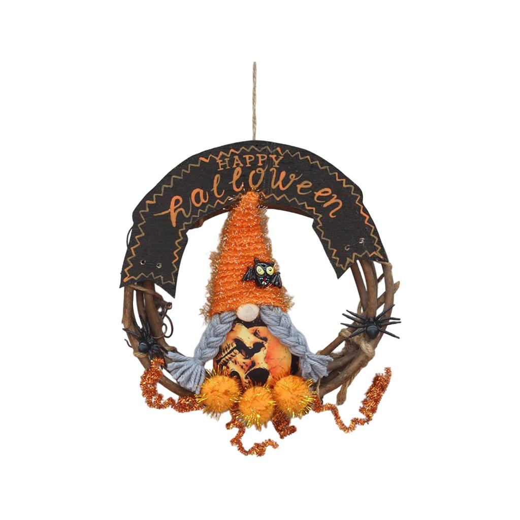 Halloween Dekokranz mit Hexenfigur und festlichem Girlande Handgemacht 20x20cm Saisonales Türhängeornament für Halloween