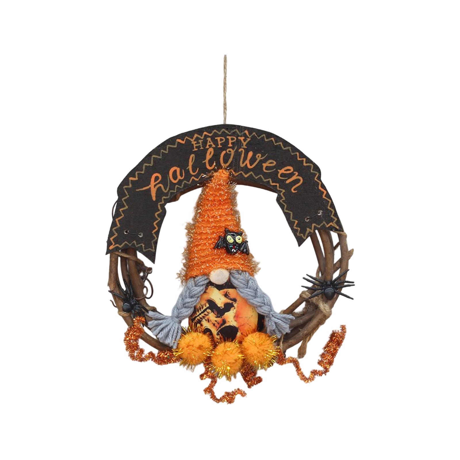 

Halloween Decorative Wreath with Witch Figurine and Festive Garland Handmade 20x20cm Seasonal Door Hanging Ornament for Halloween One Size