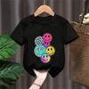 T-shirt a maniche corte con stampa di faccina sorridente a cartoni animati per bambini, stile casual e versatile, adatta per uscite e uso quotidiano