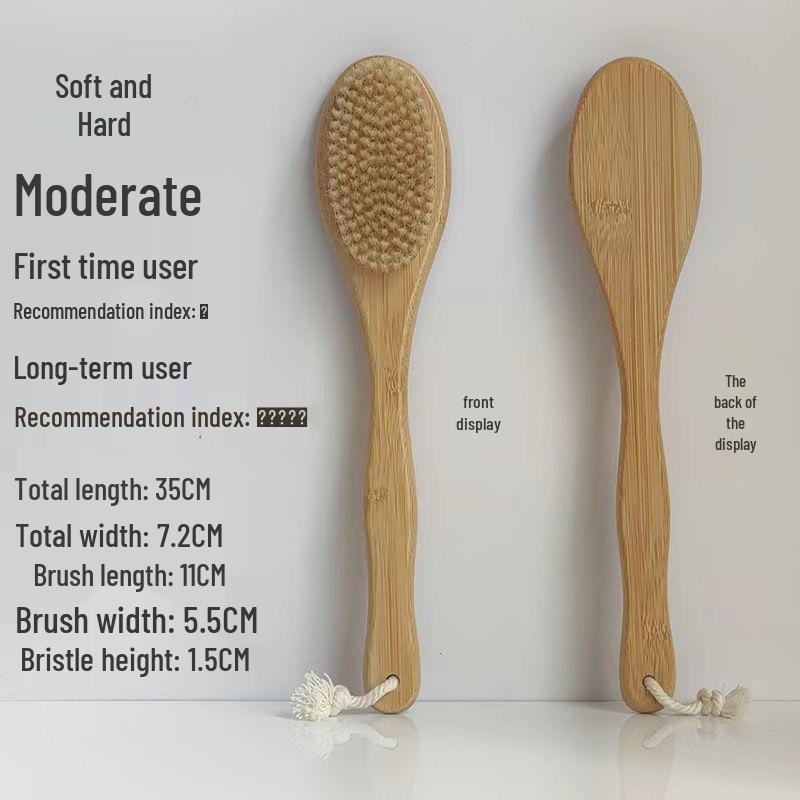 Long-Handled Wooden Bath Brush with Boar Bristles for Body and Back