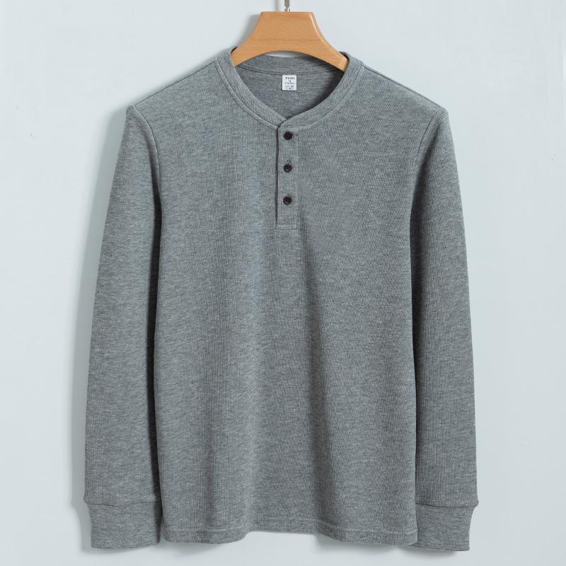 Cotton Wash Water Henry Shirt Men's Long-sleeved Casual Round Neck T-shirt Men's Henry Neck Base Shirt