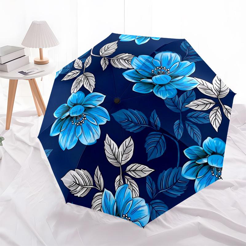 

1pc Blue Floral Pattern Umbrella with Plastic Handle,Compact & Stylish,Suitable for All Seasons ptys26053