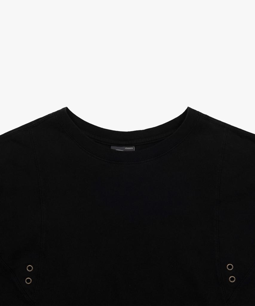Liomeu Curved Incision Washed Short Sleeve T-Shirt_Black