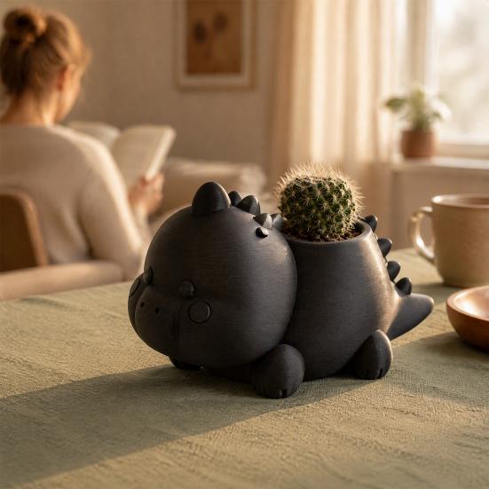 PLA Material Planter 3D Printed Dinosaur Shaped Succulents Pot, Cute for Small Cactus Mini Plants, Decorative Desktop Flower Unique Gardening