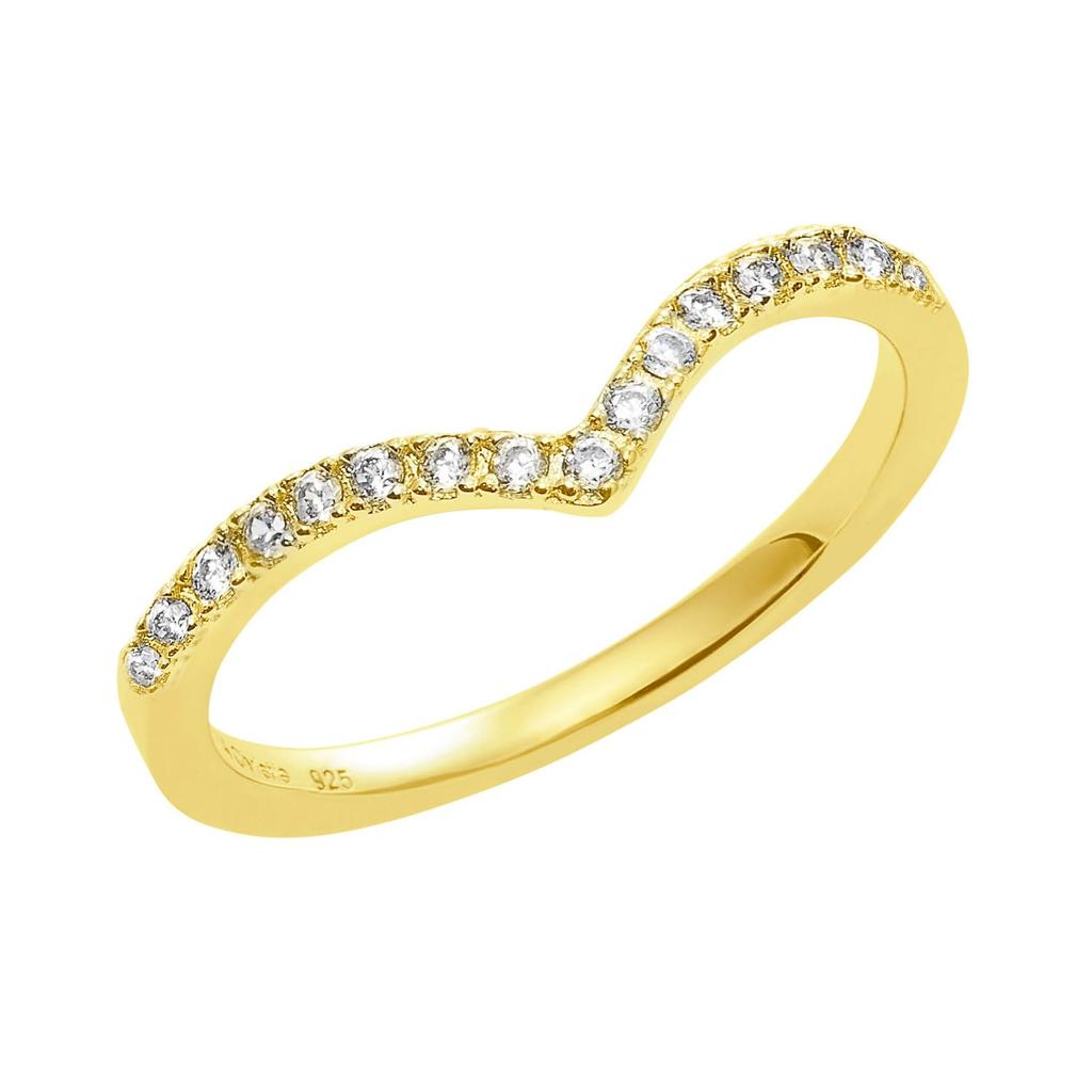 Lala Christie Pinky Silver 925 and Yellow V Design with Cubic Size 3 Women's Ring, Gold, Zirconia,