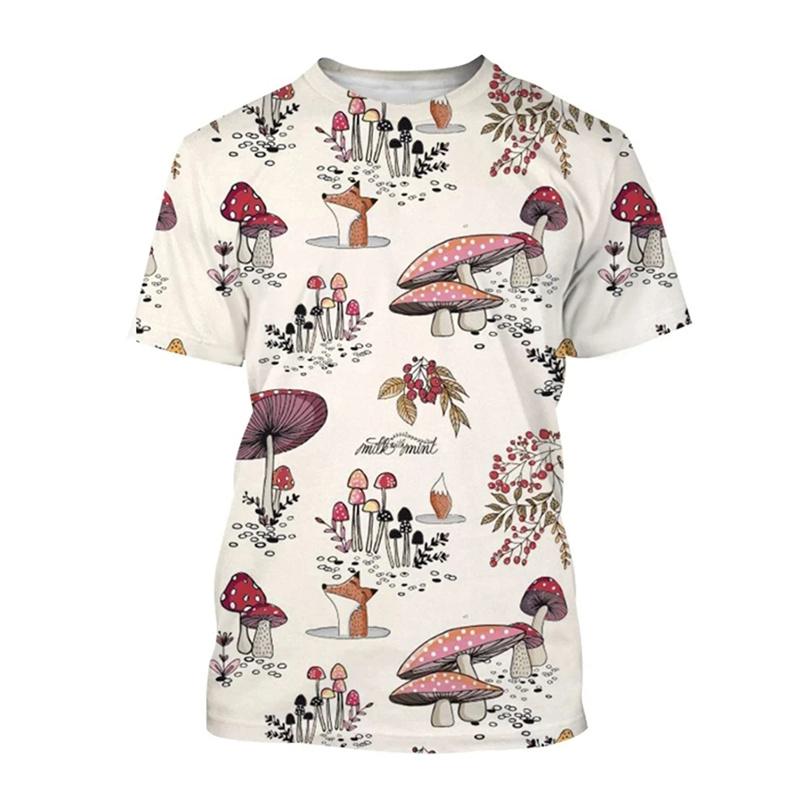 

3D Printed Vintage Mushroom T-Shirt For Men Colorful Pattern T Shirts Fashion Casual Street Short Sleeve 4XL