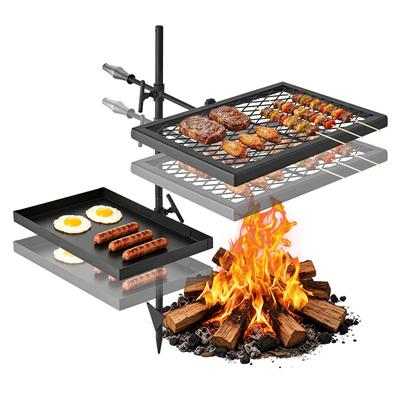 Heavy Duty Swivel Campfire Grill, Double Layer Portable Camping Grill Grate & Griddle, Sturdy Steel BBQ Mesh