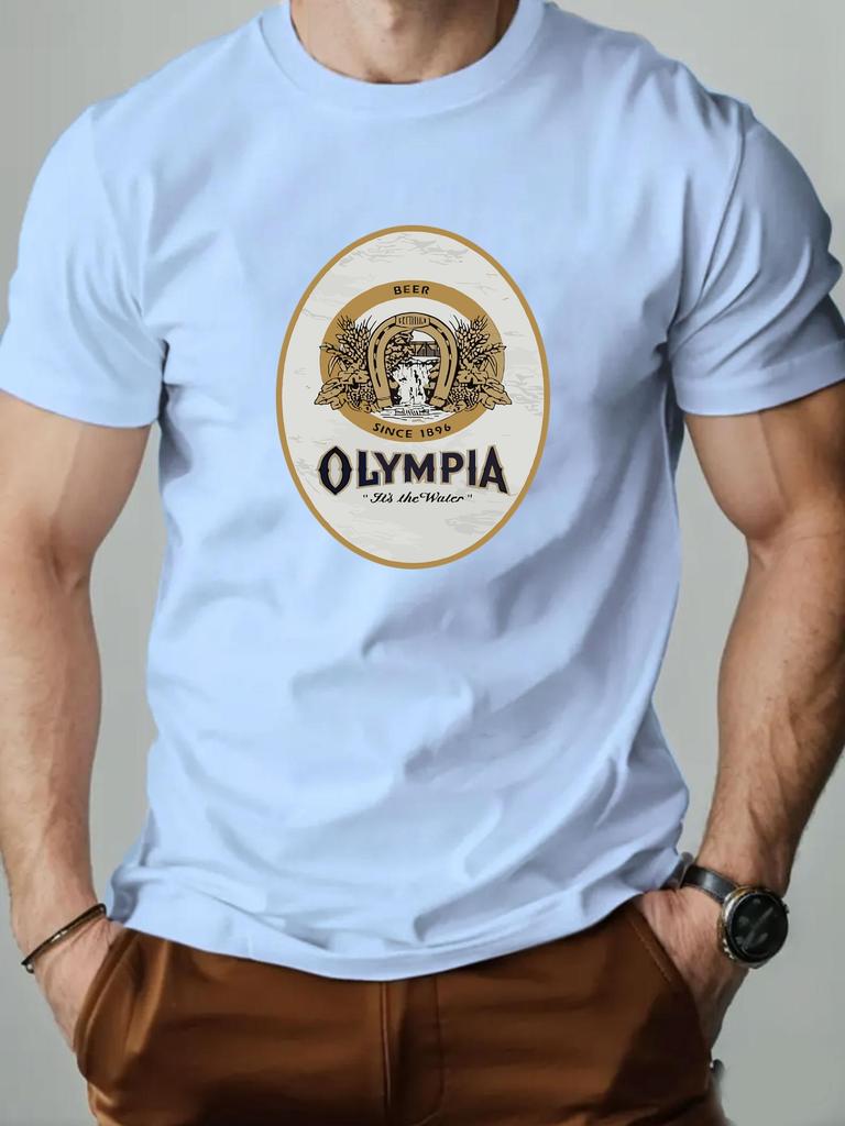 Mens Cotton TShirt Olympia Beer Summer Round Neck Short Sleeve Graphic Breathable Fashion Casual TShirt