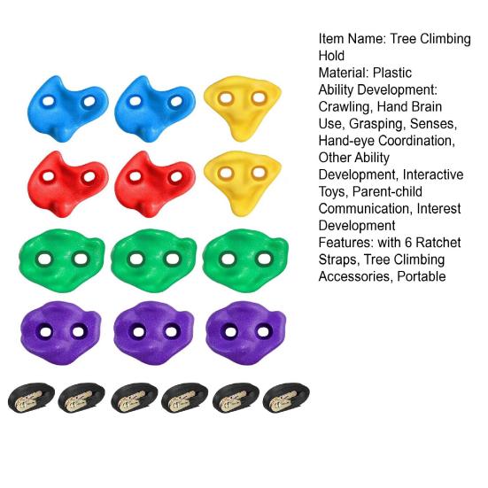 12Pcs Tree Climbing Holds with 6 Ratchet Straps, Kids Adults Climber Large Climbing Rocks, Obstacle Course Training Tree Climbing
