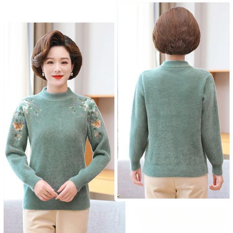 Winter Warm Mink Fur Sweater for Middle Aged Women Loose Fit Comfortable Top