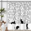 Cute Cat Shower Curtain,Funny Black Cat White Mosaic Bathroom Accessory Set,Black Fun Silhouette Shower Curtain Polyester Fabr