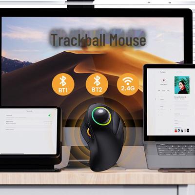 Souris trackball lumineuse rechargeable Bluetooth 2,4 GHz double mode JOMAA pour le bureau et le dessin