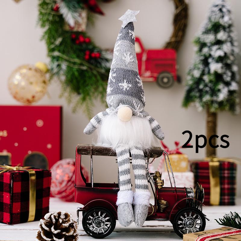 

2 Pieces Christmas Decoration Faceless Doll Forest Old Man Snowflake Knitted Hat with Light Rudolph Hanging Leg Gnome Figurine