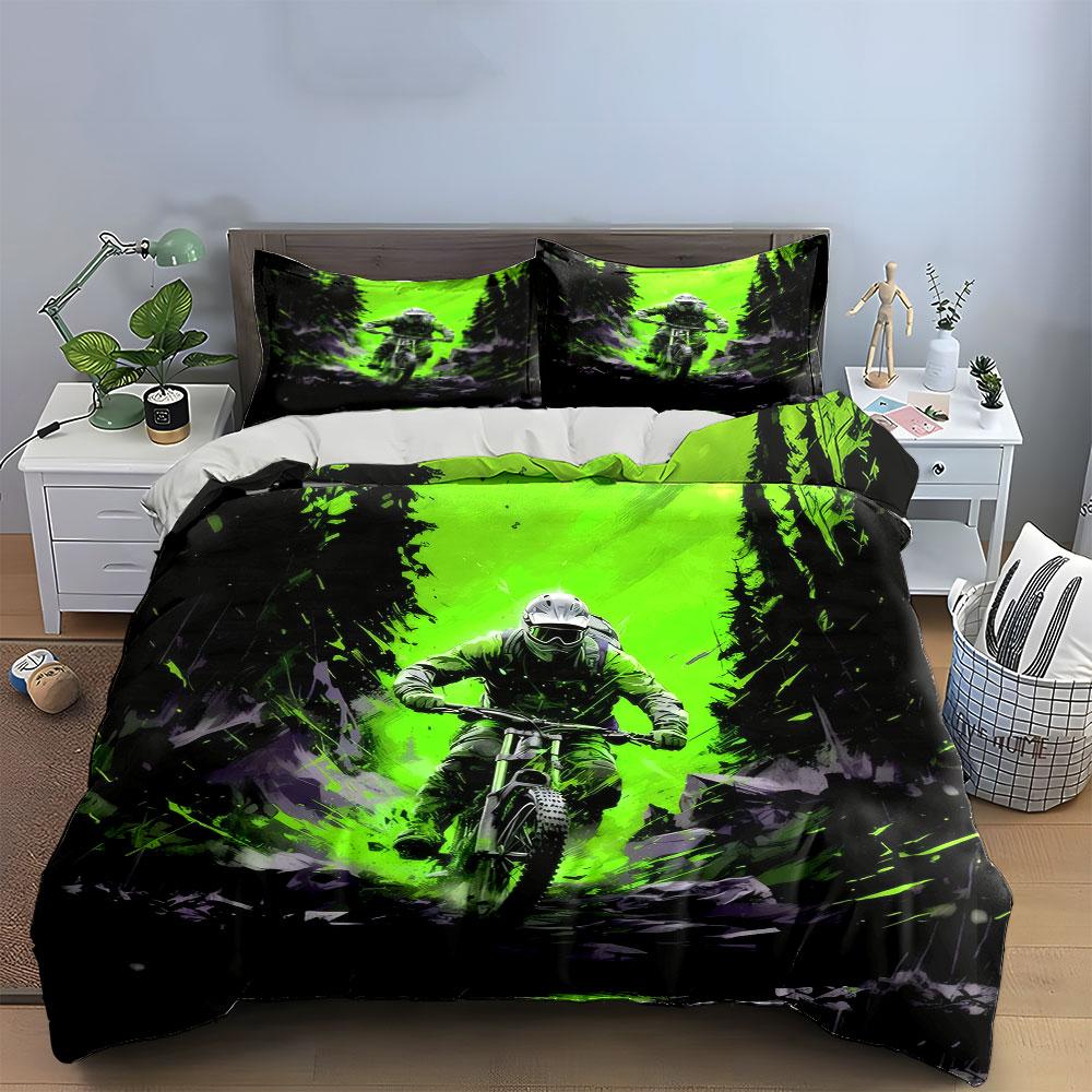 Cycling Adventure Three-Piece Set Soft Skin-Friendly Bedding Set Includes 1 Duvet Cover And 2 Pillowcase Gift