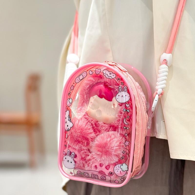 1 Set For Skullpanda Doll Cartoon Printing Protective Cover Pain Bag With Rope For 15-17Cm Labubu Crossbody Baby Walking Bag