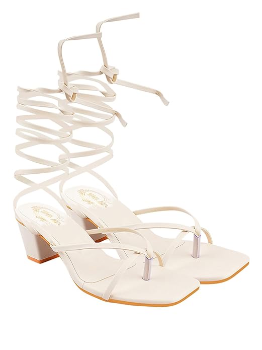 Shoetopia Elegant Block Heel Sandals with Gladiator Detail | Chic Lace-Up Straps | Comfortable Summer Footwear for Women