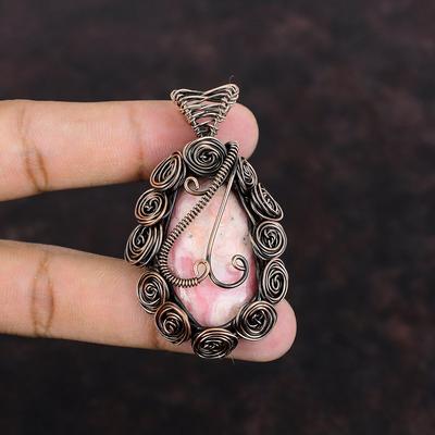 Rhodochrosite Pendant Copper Wire Wrapped Pendant Original Gemstone Pendant Beautiful Copper Jewelry Gift For Her Handmade Wire Wrap Jewelry