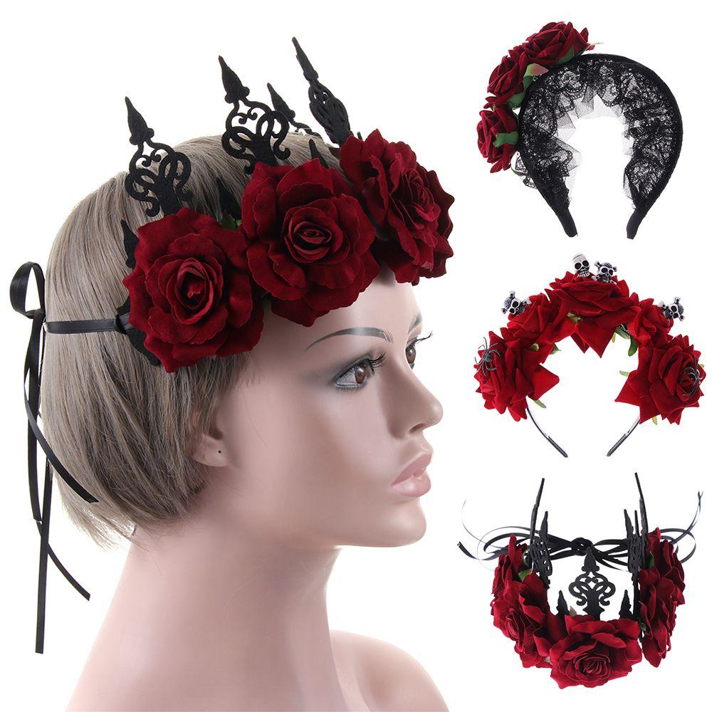 Damen Mädchen Haaraccessoires Maskenball Kostüme Hochzeitsgirlande Halloween Haarbänder Haarkranz Rote Rosenkrone
