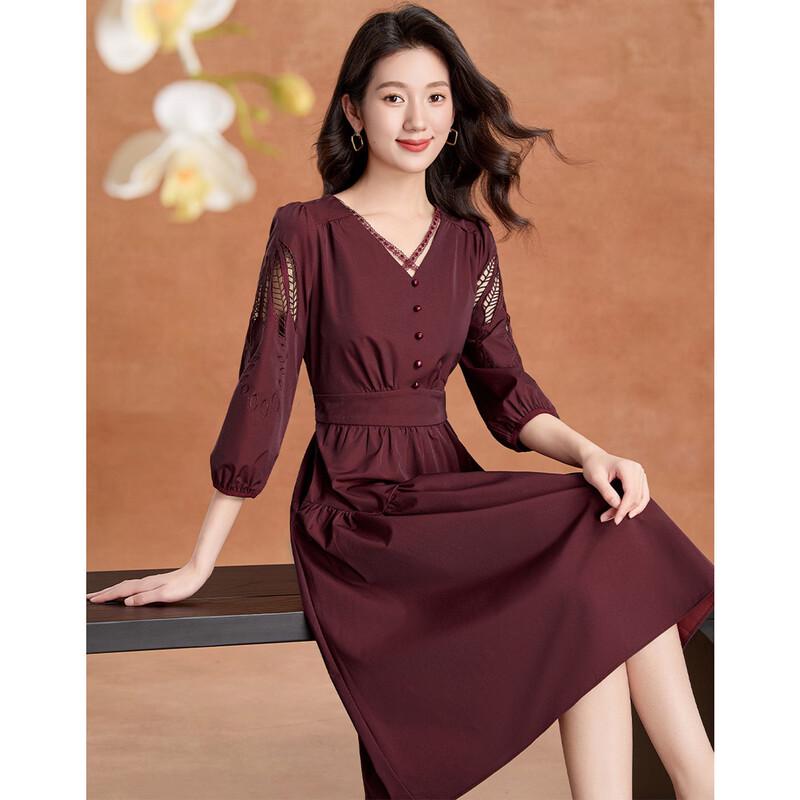 

Kebeier Women s Spring V-Neck Three-Quarter Sleeve A-Line Dress XL