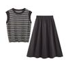 Women's Striped Sleeveless T-Shirt & A-Line Skirt Set