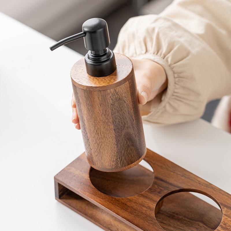 Walnut wood lotion can Hotel essential oil bottle Press shampoo bath gel can Press lotion sub bottle dispenser bathroom
